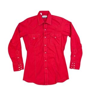 Vintage 70s Western Karman Silver Collection Red Button-Down Cowgirl Shirt Retro
